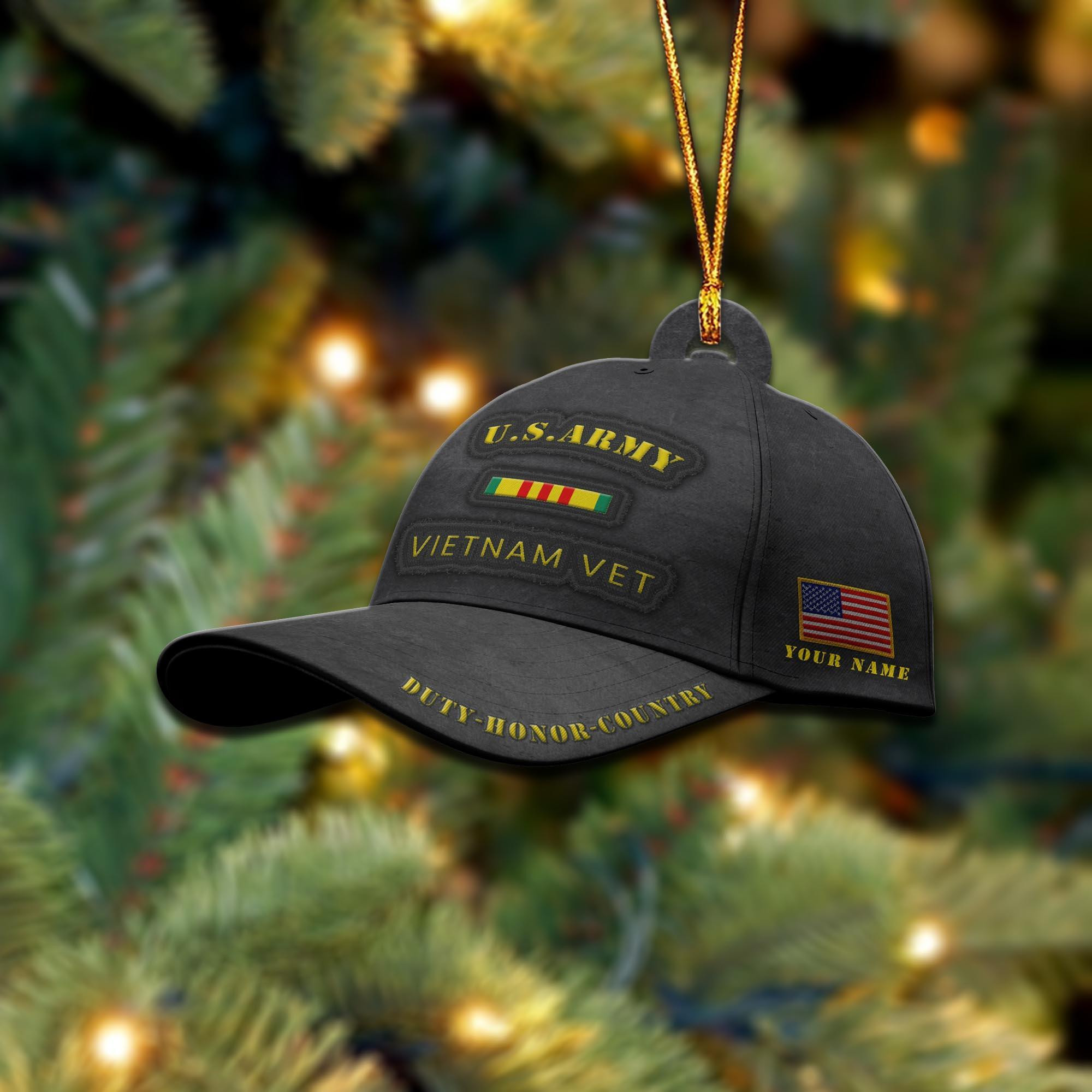 Adeenyc Army Veteran Hats, Custom Veteran Hats, Us Army Vietnam Veteran Military Cap Wood Ornament, Custom Ornament All Over Printed Trucker Hats Custom Hats Gifts For Men & Women