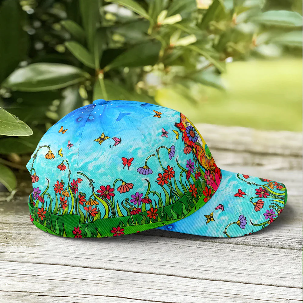 Adeenyc Australian Shepherd Flowers And Butterfly Art Style Baseball Cap Trucker Hats Custom Hats Gifts For Men & Women