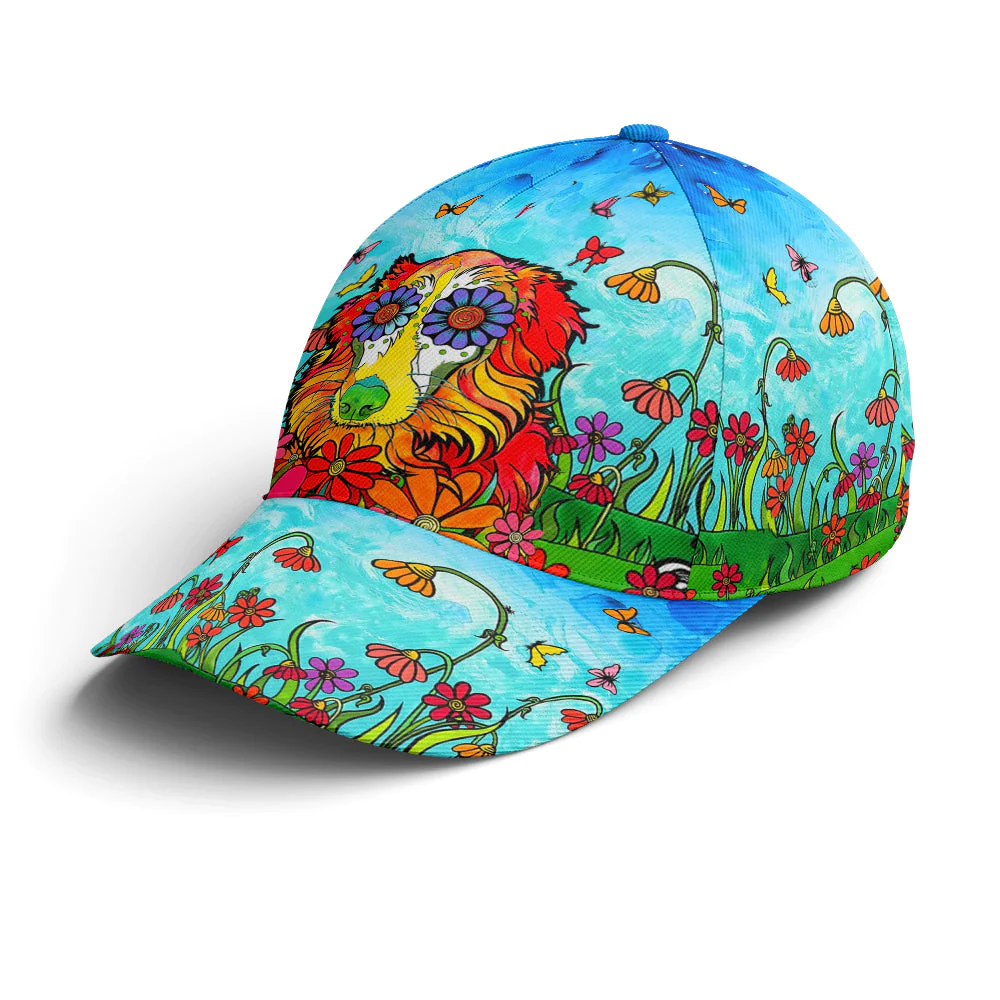 Adeenyc Australian Shepherd Flowers And Butterfly Art Style Baseball Cap Trucker Hats Custom Hats Gifts For Men & Women