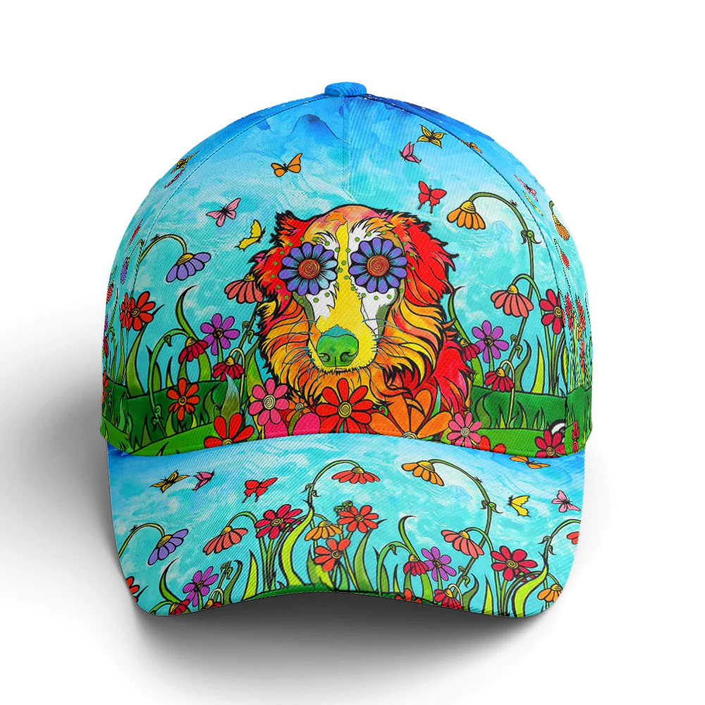 Adeenyc Australian Shepherd Flowers And Butterfly Art Style Baseball Cap Trucker Hats Custom Hats Gifts For Men & Women