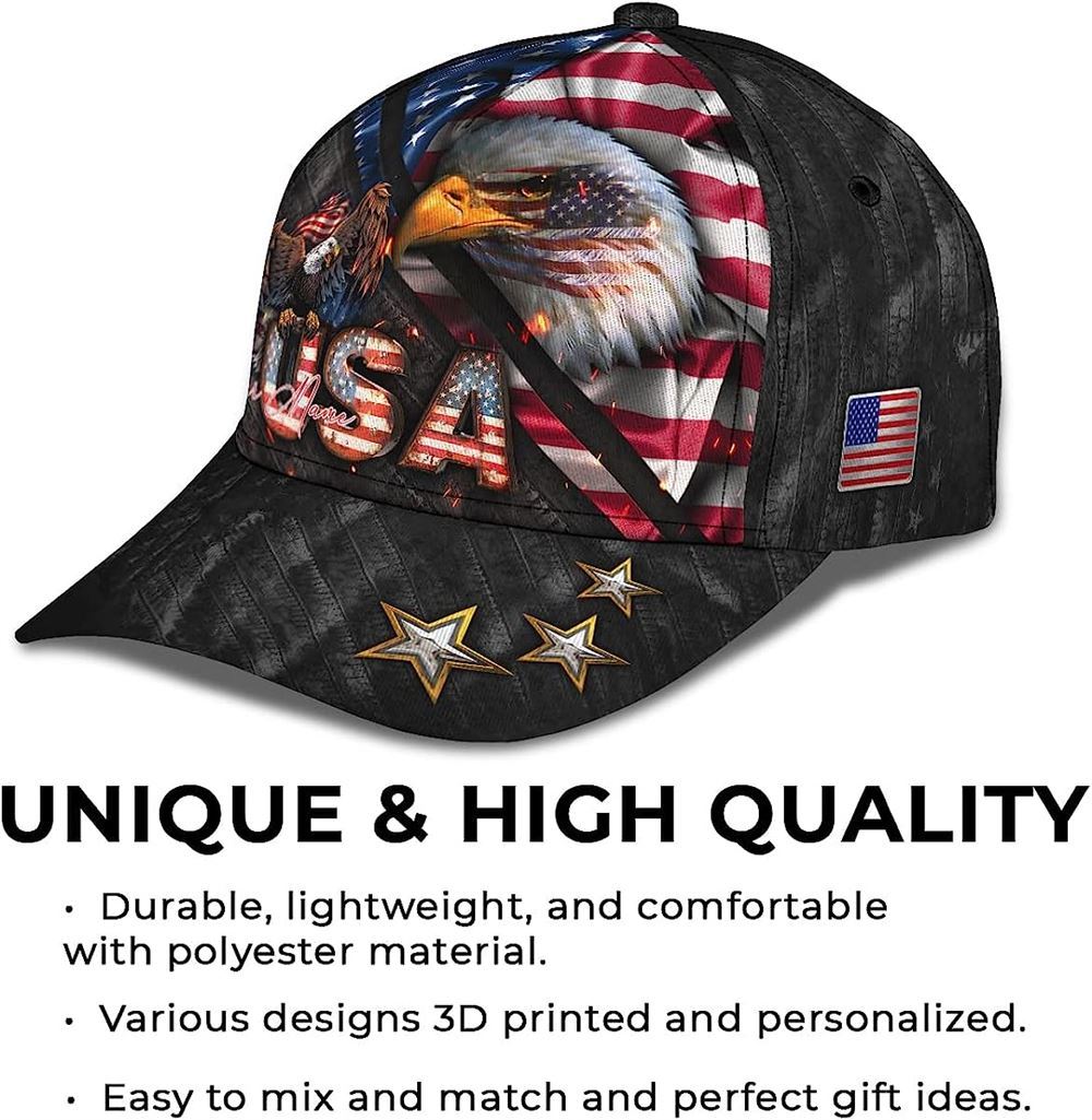 Adeenyc Bald Eagle And Us Flag For Veteran Military Custom Name Baseball Cap, Christian Baseball Cap, Religious Cap, Christian Hat Trucker Hats Custom Hats Gifts For Men & Women