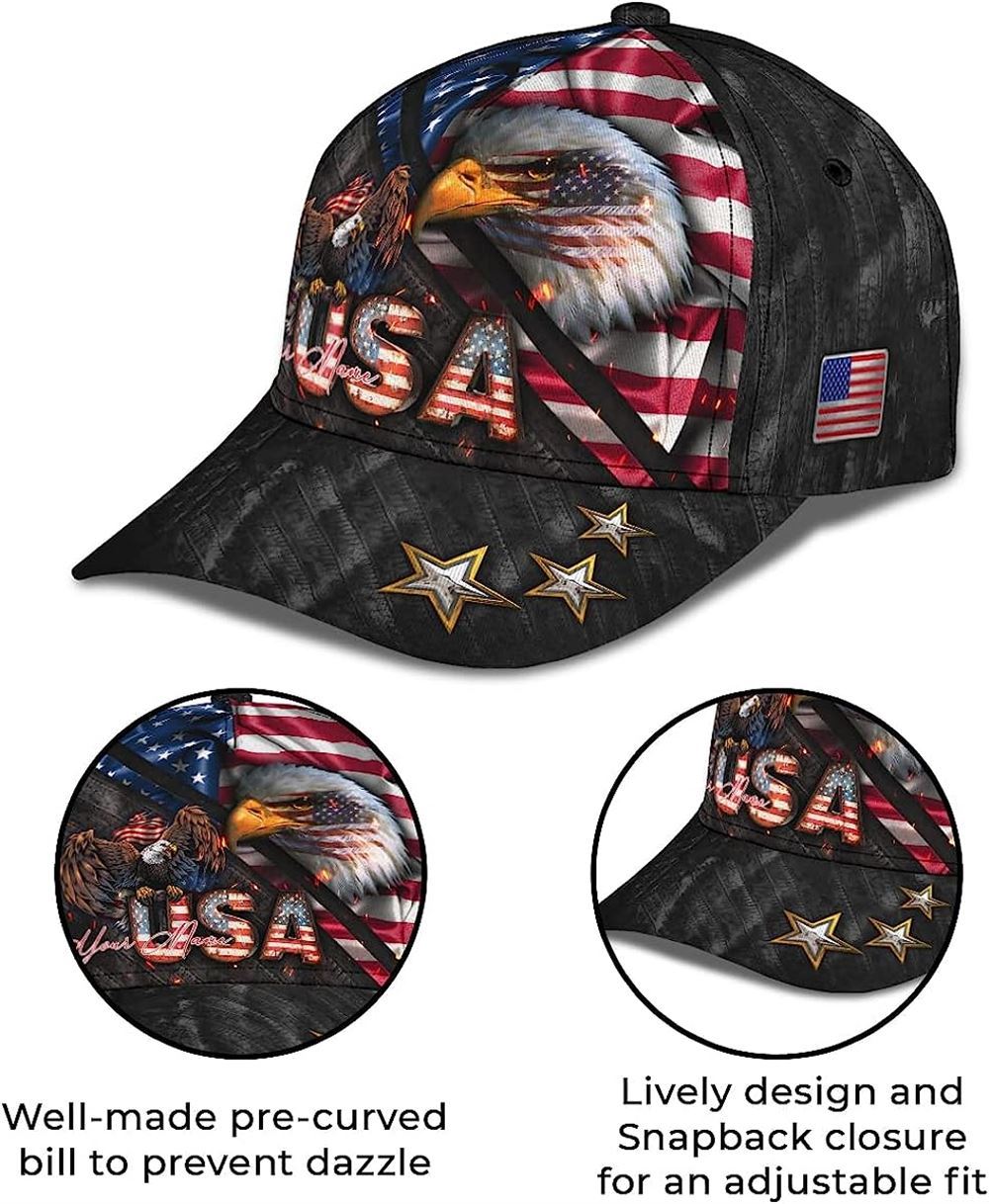 Adeenyc Bald Eagle And Us Flag For Veteran Military Custom Name Baseball Cap, Christian Baseball Cap, Religious Cap, Christian Hat Trucker Hats Custom Hats Gifts For Men & Women