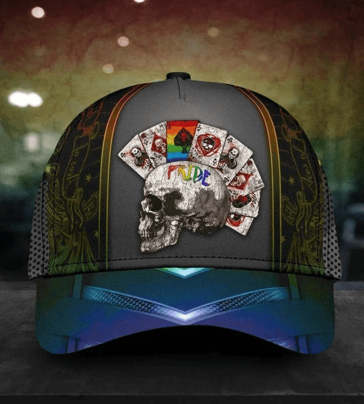 Adeenyc Baseball Cap For Gaymer, Pride Skull And Cards Lgbt 3D Printing Baseball Cap Hat, Pride Accessories Trucker Hats Custom Hats Gifts For Men & Women