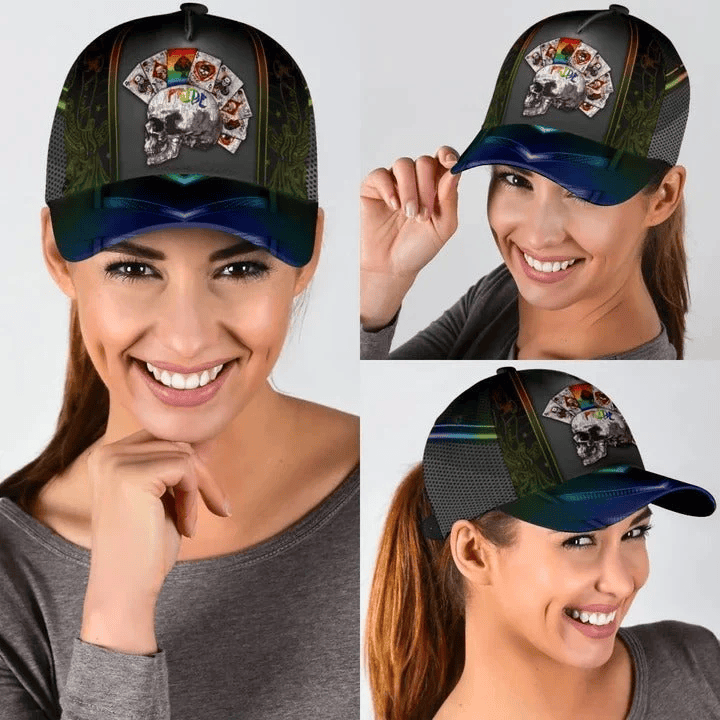 Adeenyc Baseball Cap For Gaymer, Pride Skull And Cards Lgbt 3D Printing Baseball Cap Hat, Pride Accessories Trucker Hats Custom Hats Gifts For Men & Women