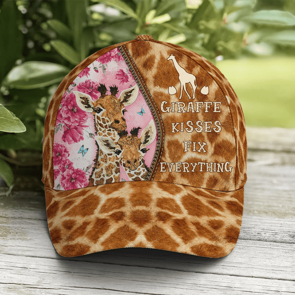 Adeenyc Baseball Cap For Giraffe Lovers Kisses Fix Everything Skin Pattern Trucker Hats Custom Hats Gifts For Men & Women