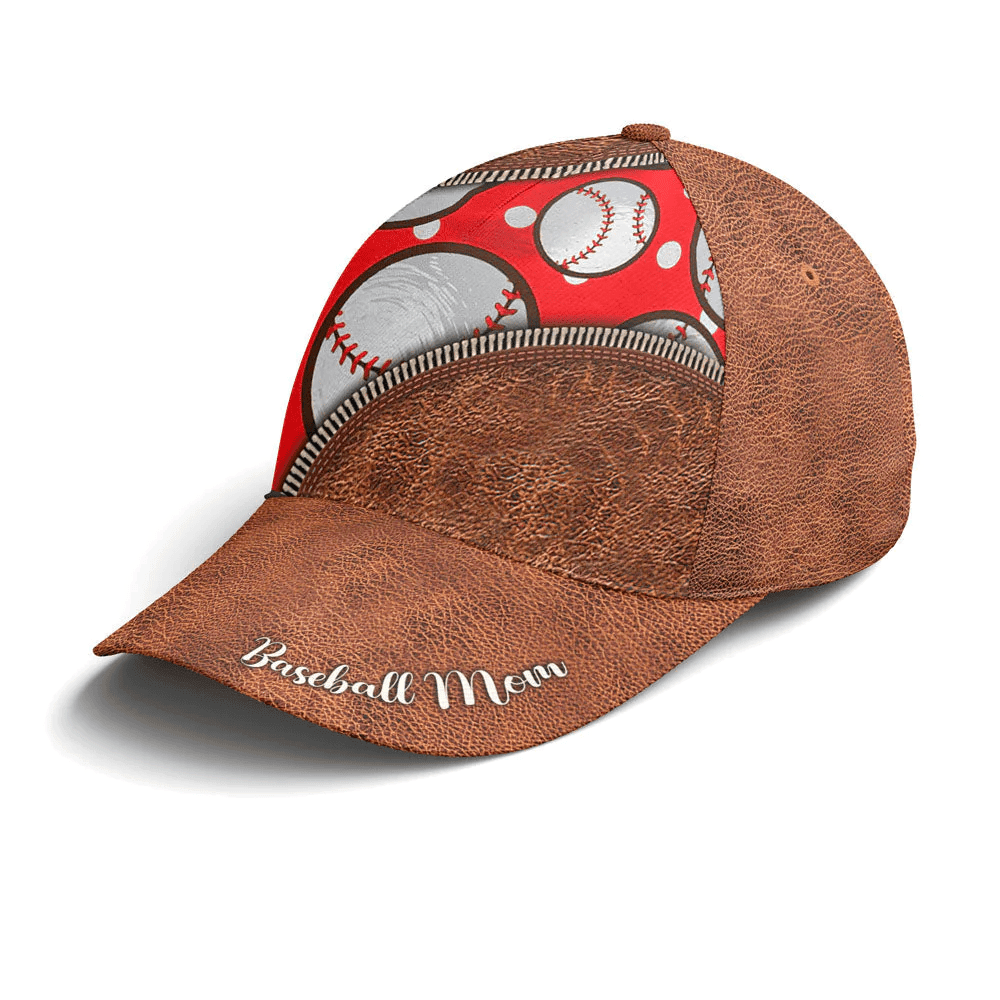 Adeenyc Baseball Mom Red Leather Style Baseball Cap Trucker Hats Custom Hats Gifts For Men & Women