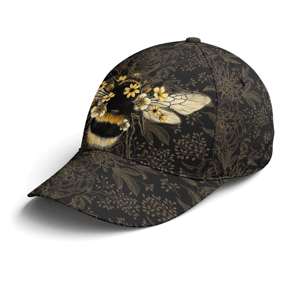 Adeenyc Bee Floral Pattern Baseball Cap All Over Print Trucker Hats Custom Hats Gifts For Men & Women