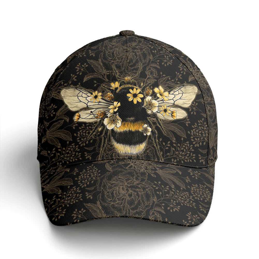 Adeenyc Bee Floral Pattern Baseball Cap All Over Print Trucker Hats Custom Hats Gifts For Men & Women