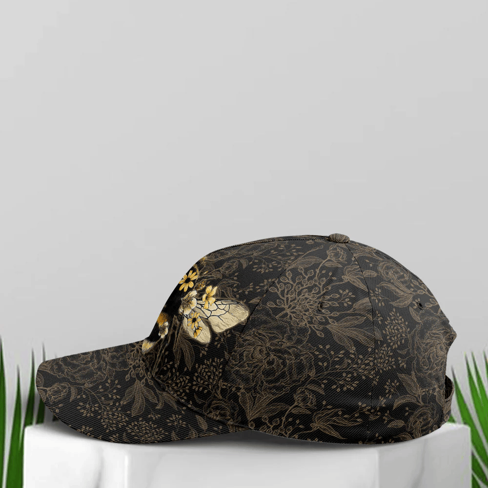 Adeenyc Bee Floral Pattern Baseball Cap All Over Print Trucker Hats Custom Hats Gifts For Men & Women