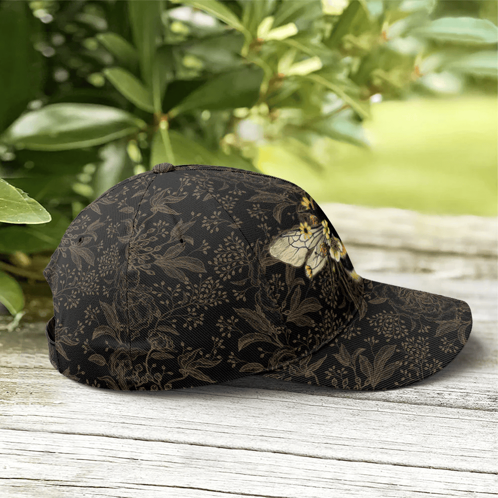 Adeenyc Bee Floral Pattern Baseball Cap All Over Print Trucker Hats Custom Hats Gifts For Men & Women