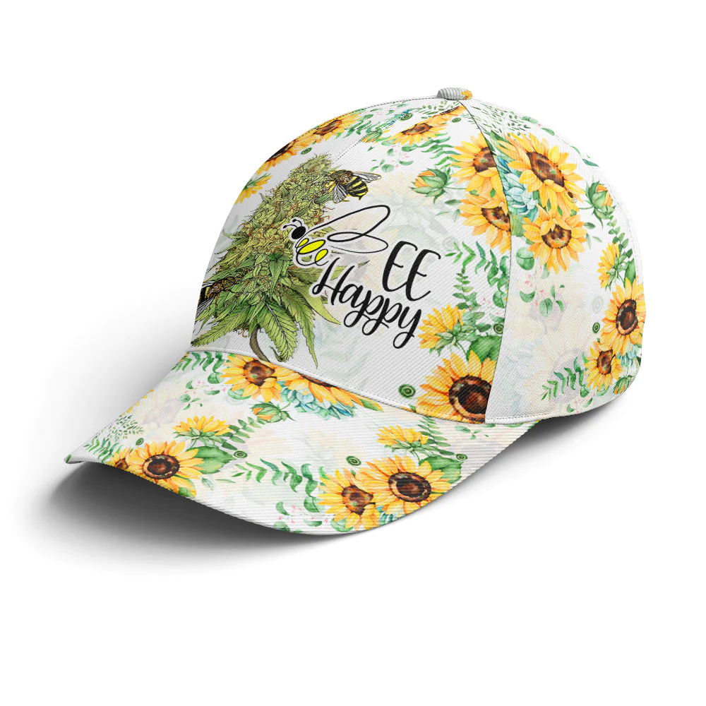 Adeenyc Bee happy Sunflower Pattern Baseball Cap Trucker Hats Custom Hats Gifts For Men & Women