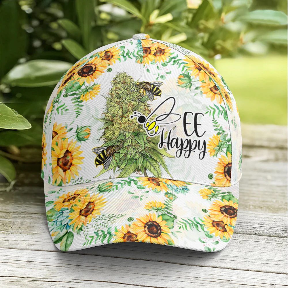 Adeenyc Bee happy Sunflower Pattern Baseball Cap Trucker Hats Custom Hats Gifts For Men & Women