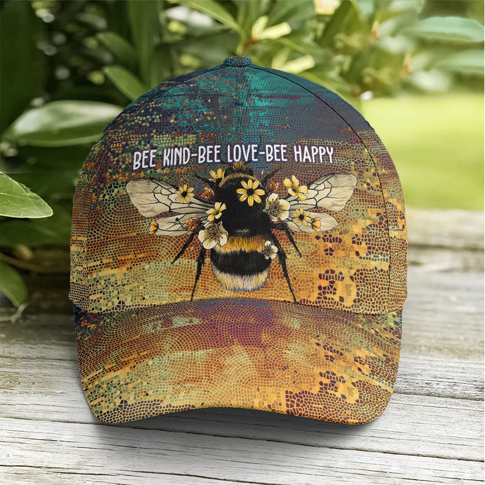 Adeenyc Bee Kind Be Love Be Happy Baseball Cap All Over Print Trucker Hats Custom Hats Gifts For Men & Women