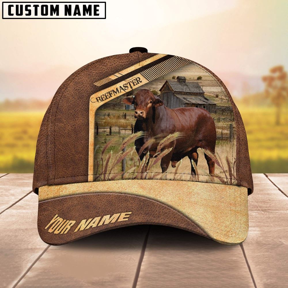 Adeenyc Beefmaster Cattle Customized Name Brown Farm Cap, Farm Cap, Farmer Baseball Cap, Cow Cap, Cow Gift, Farm Animal Hat Trucker Hats Custom Hats Gifts For Men & Women