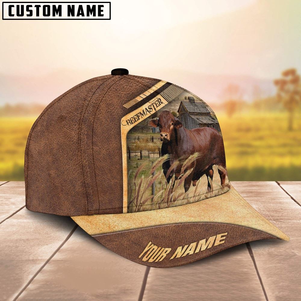 Adeenyc Beefmaster Cattle Customized Name Brown Farm Cap, Farm Cap, Farmer Baseball Cap, Cow Cap, Cow Gift, Farm Animal Hat Trucker Hats Custom Hats Gifts For Men & Women