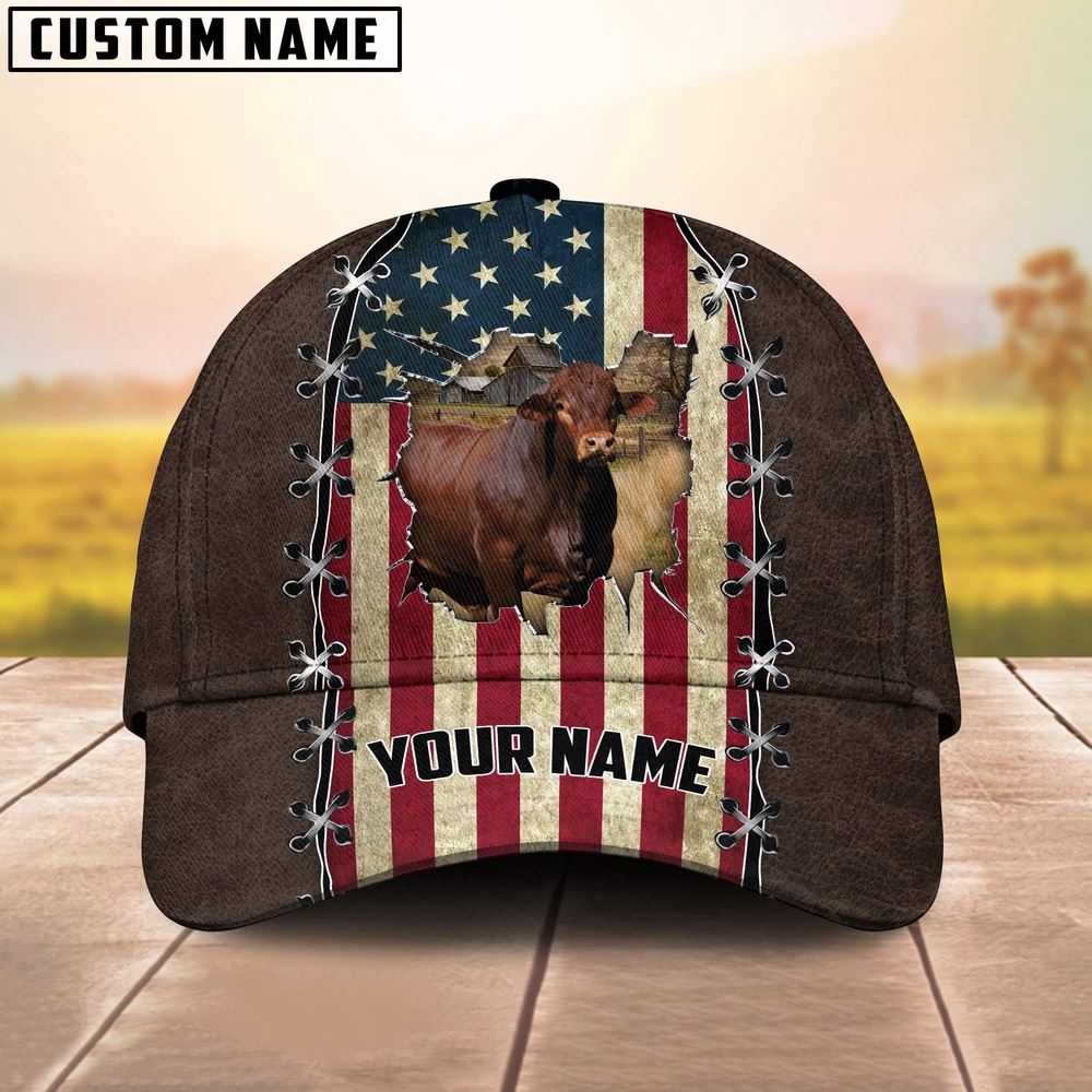 Adeenyc Beefmaster Flag Customized Name Denim Cap, Farm Cap, Farmer Baseball Cap, Cow Cap, Cow Gift, Farm Animal Hat Trucker Hats Custom Hats Gifts For Men & Women