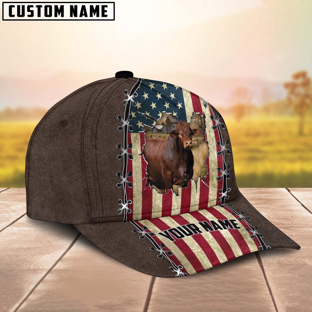 Adeenyc Beefmaster Flag Customized Name Denim Cap, Farm Cap, Farmer Baseball Cap, Cow Cap, Cow Gift, Farm Animal Hat Trucker Hats Custom Hats Gifts For Men & Women