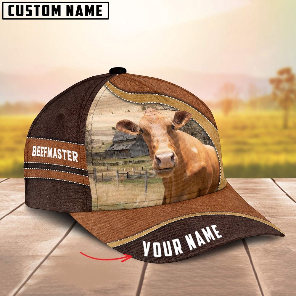 Adeenyc Beefmaster Happy Face Customized Name Cap, Farm Cap, Farmer Baseball Cap, Cow Cap, Cow Gift, Farm Animal Hat Trucker Hats Custom Hats Gifts For Men & Women