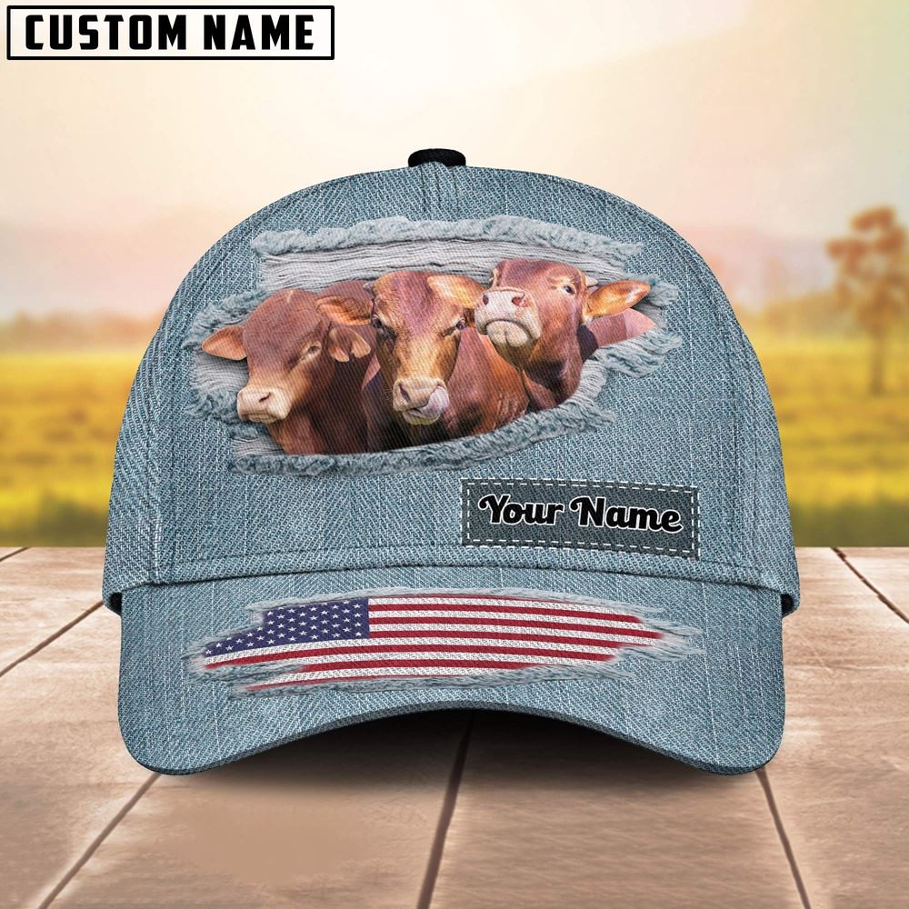 Adeenyc Beefmaster Jeans Pattern Customized Name Cap, Farm Cap, Farmer Baseball Cap, Cow Cap, Cow Gift, Farm Animal Hat Trucker Hats Custom Hats Gifts For Men & Women