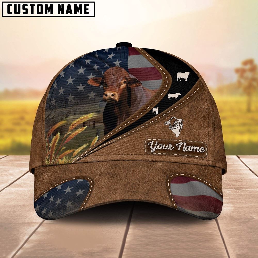 Adeenyc Beefmaster Leather Pattern American Customized Name Cap, Farm Cap, Farmer Baseball Cap, Cow Cap, Cow Gift, Farm Animal Hat Trucker Hats Custom Hats Gifts For Men & Women