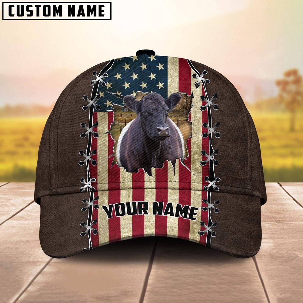 Adeenyc Belted Galloway Flag Customized Name Denim Cap, Farm Cap, Farmer Baseball Cap, Cow Cap, Cow Gift, Farm Animal Hat Trucker Hats Custom Hats Gifts For Men & Women