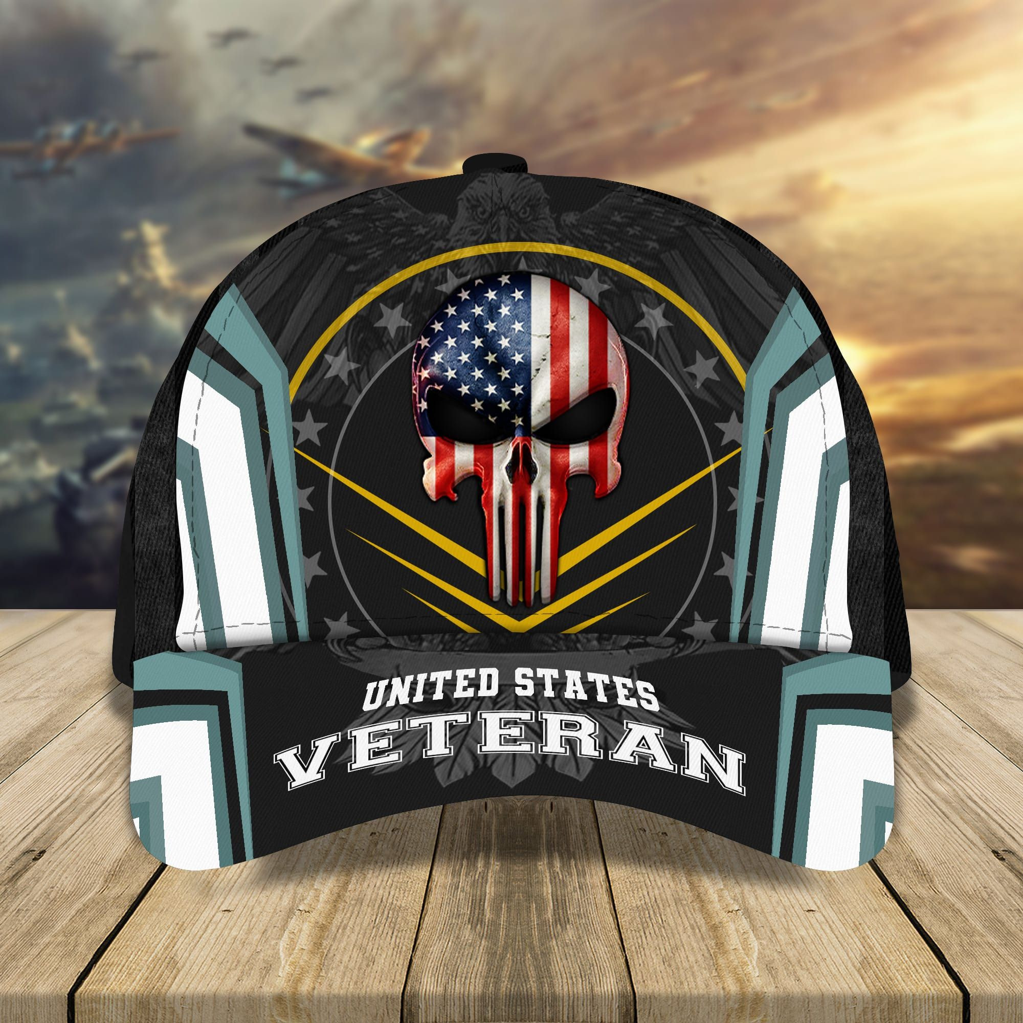 Adeenyc Best American Skull Flag Veteran Cap Multicolored 3D Printed Trucker Hats Custom Hats Gifts For Men & Women