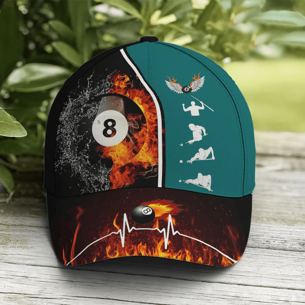 Adeenyc Billiards Vector Icon Art Fire And Water Basebal Cap Trucker Hats Custom Hats Gifts For Men & Women