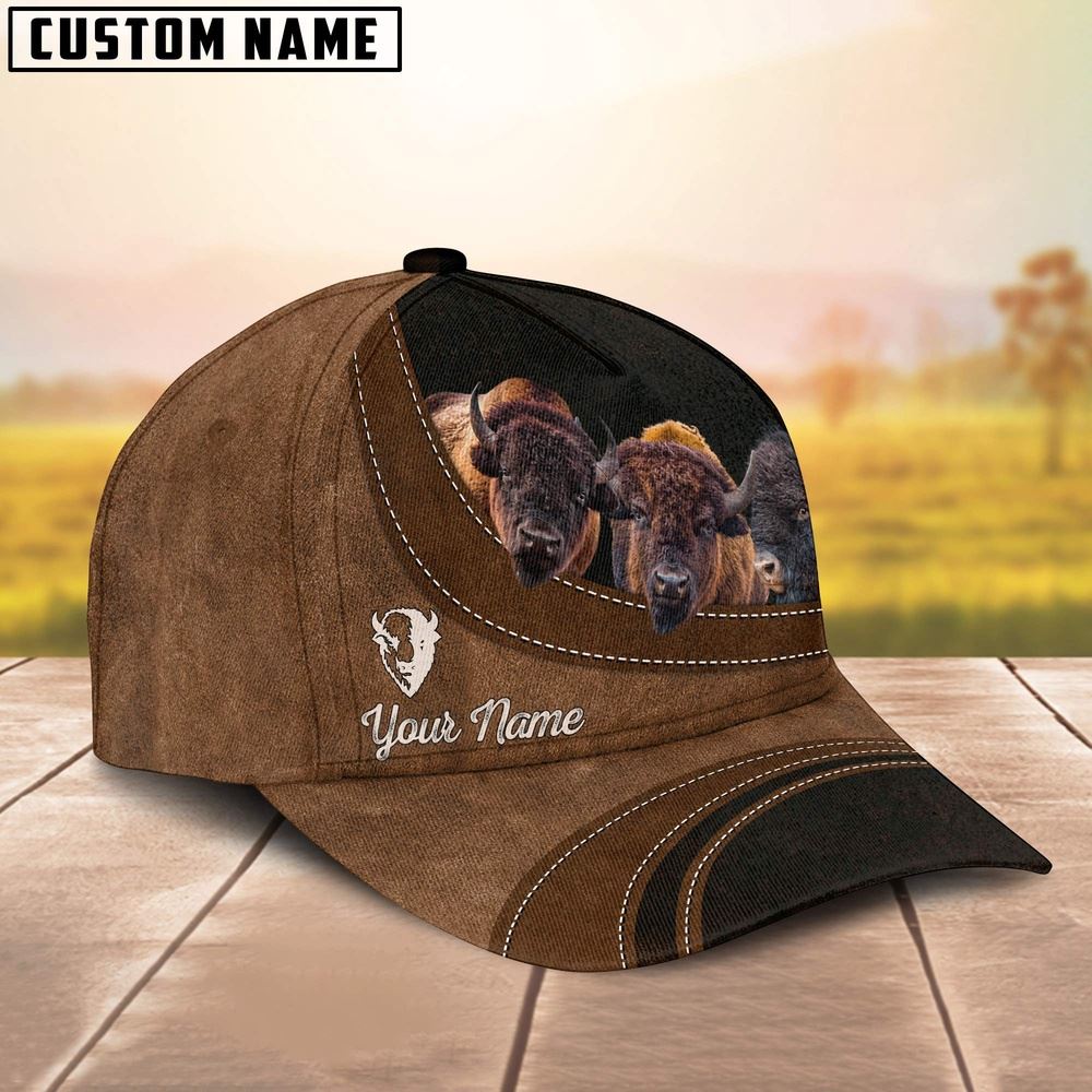 Adeenyc Bison Brown Happiness Customized Name Cap, Farm Cap, Farmer Baseball Cap, Cow Cap, Cow Gift, Farm Animal Hat Trucker Hats Custom Hats Gifts For Men & Women