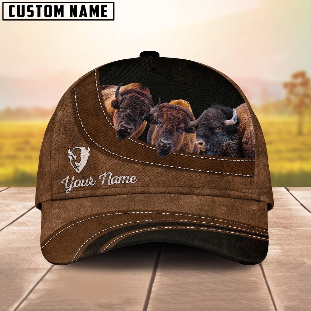 Adeenyc Bison Brown Happiness Customized Name Cap, Farm Cap, Farmer Baseball Cap, Cow Cap, Cow Gift, Farm Animal Hat Trucker Hats Custom Hats Gifts For Men & Women