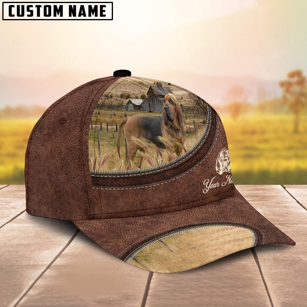 Adeenyc Black & Tan Bloodhounds Customized Name Leather Pattern Cap, Farm Cap, Farmer Baseball Cap, Cow Cap, Cow Gift, Farm Animal Hat Trucker Hats Custom Hats Gifts For Men & Women