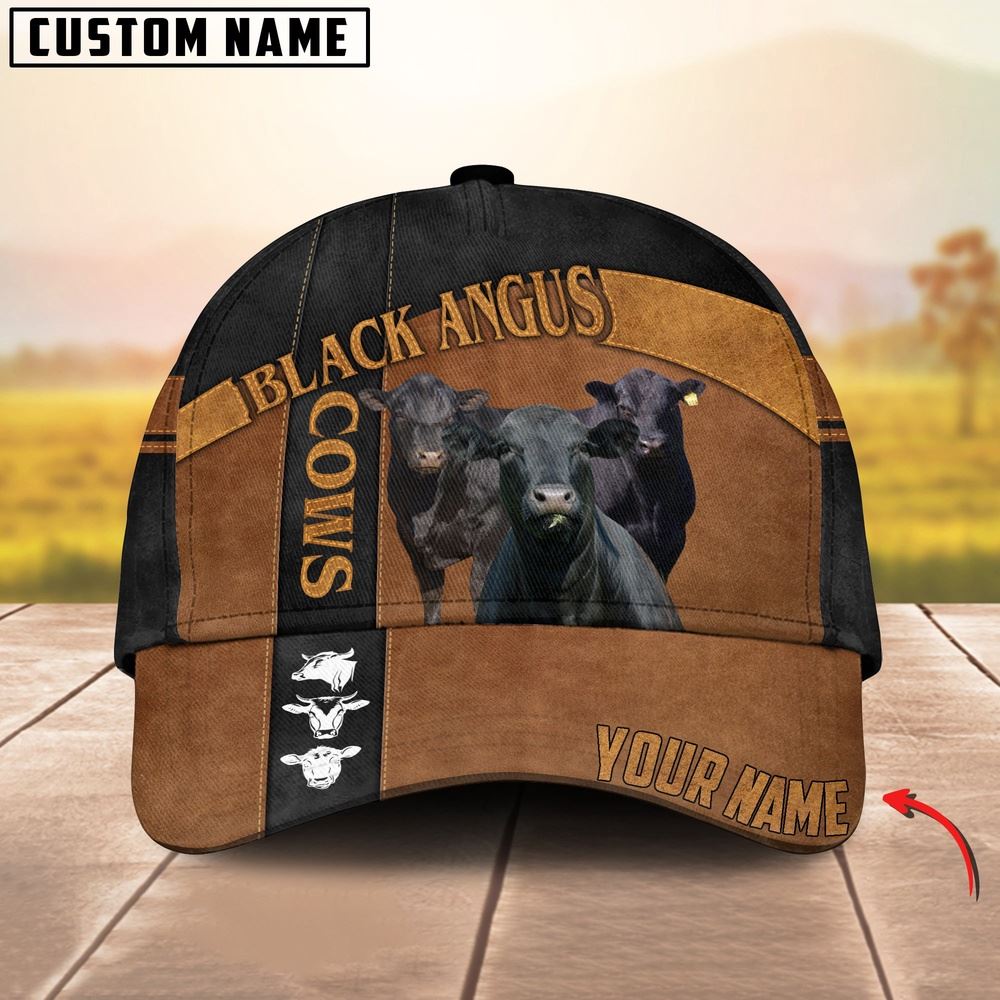 Adeenyc Black Angus Black Traffic Line Leather Pattern Customized 3D Cap, Farm Cap, Farmer Baseball Cap, Cow Cap, Cow Gift, Farm Animal Hat Trucker Hats Custom Hats Gifts For Men & Women