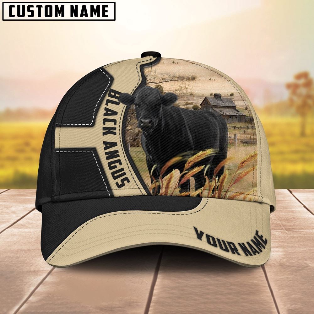 Adeenyc Black Angus Cattle Black Khaki Pattern Customized Name Cap, Farm Cap, Farmer Baseball Cap, Cow Cap, Cow Gift, Farm Animal Hat Trucker Hats Custom Hats Gifts For Men & Women
