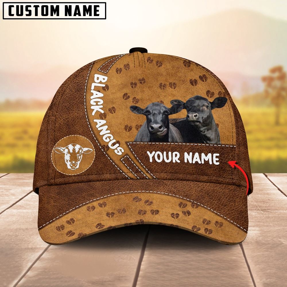 Adeenyc Black Angus Cattle Happiness Brown Yellow Customized Name Cap, Farm Cap, Farmer Baseball Cap, Cow Cap, Cow Gift, Farm Animal Hat Trucker Hats Custom Hats Gifts For Men & Women