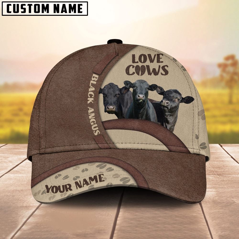 Adeenyc Black Angus Cattle Happiness Personalized Name Cap, Farm Cap, Farmer Baseball Cap, Cow Cap, Cow Gift, Farm Animal Hat Trucker Hats Custom Hats Gifts For Men & Women