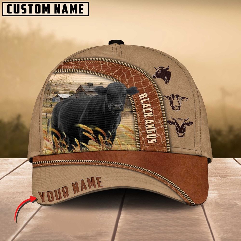 Adeenyc Black Angus Customized Name Light Brown Cap, Farm Cap, Farmer Baseball Cap, Cow Cap, Cow Gift, Farm Animal Hat Trucker Hats Custom Hats Gifts For Men & Women