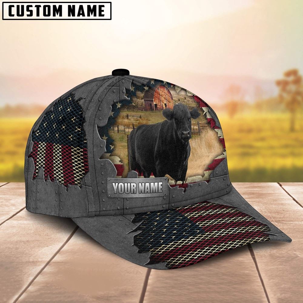 Adeenyc Black Angus Customized Name US Flag Net Cap, Farm Cap, Farmer Baseball Cap, Cow Cap, Cow Gift, Farm Animal Hat Trucker Hats Custom Hats Gifts For Men & Women
