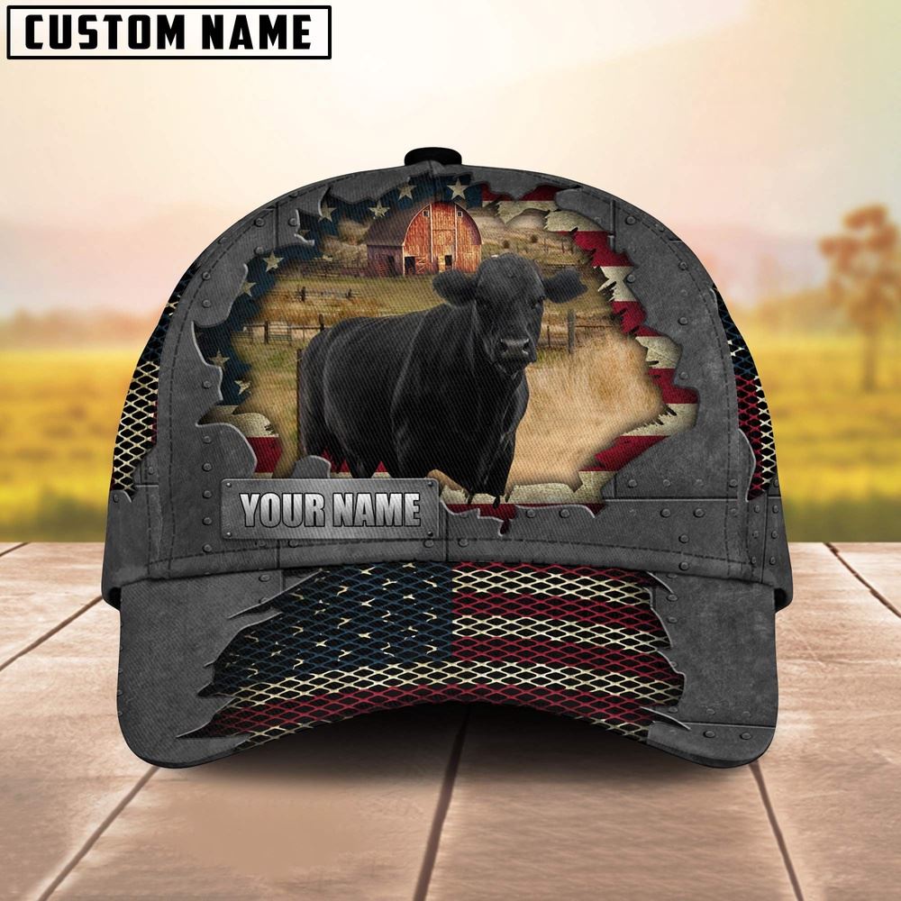 Adeenyc Black Angus Customized Name US Flag Net Cap, Farm Cap, Farmer Baseball Cap, Cow Cap, Cow Gift, Farm Animal Hat Trucker Hats Custom Hats Gifts For Men & Women