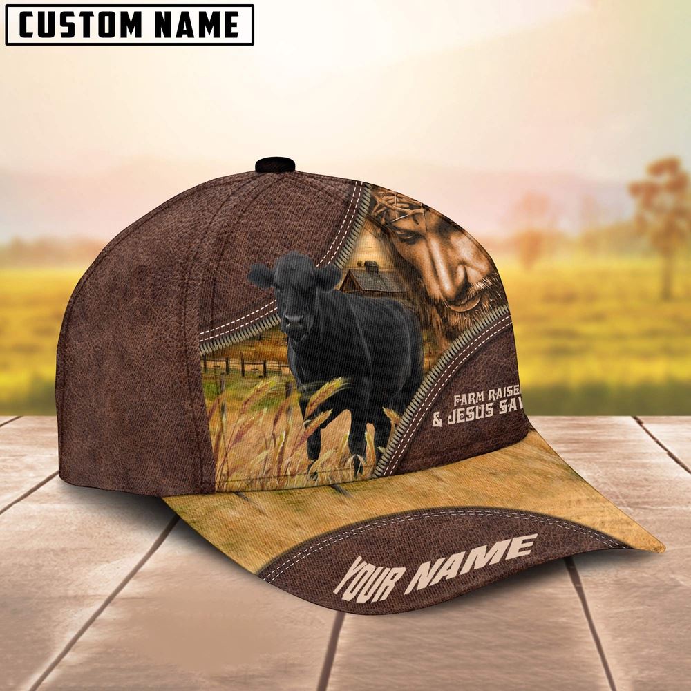 Adeenyc Black Angus Farm & Jesus Customized Name Cap, Farm Cap, Farmer Baseball Cap, Cow Cap, Cow Gift, Farm Animal Hat Trucker Hats Custom Hats Gifts For Men & Women