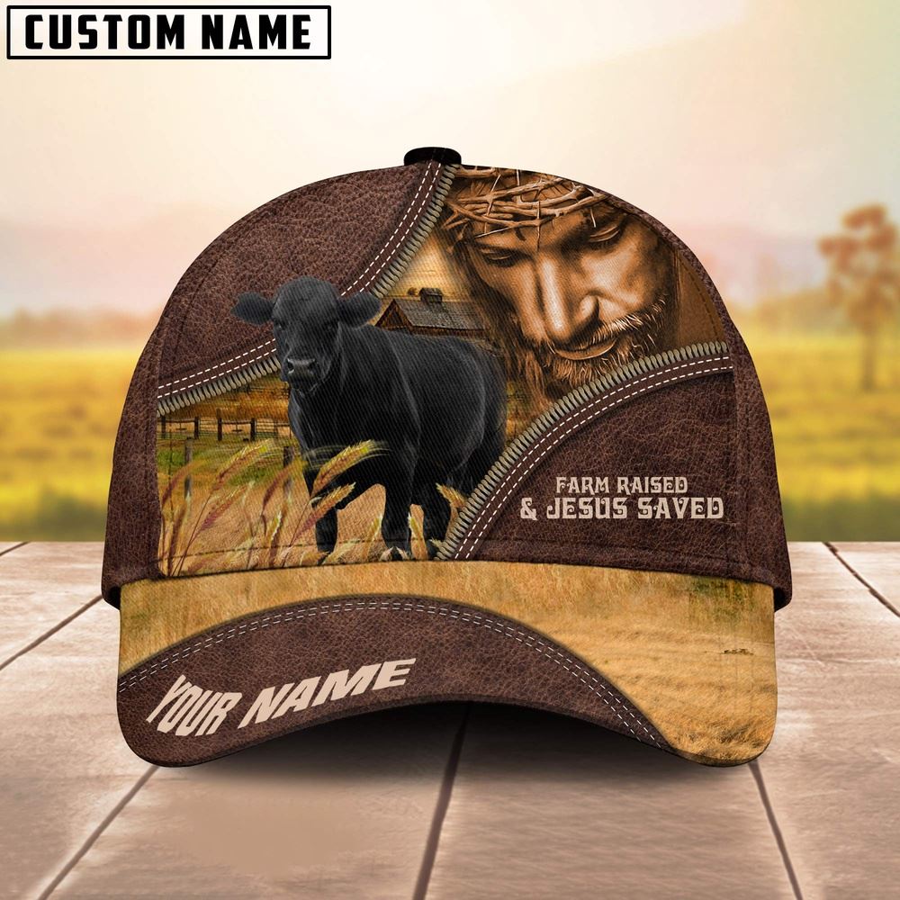 Adeenyc Black Angus Farm & Jesus Customized Name Cap, Farm Cap, Farmer Baseball Cap, Cow Cap, Cow Gift, Farm Animal Hat Trucker Hats Custom Hats Gifts For Men & Women