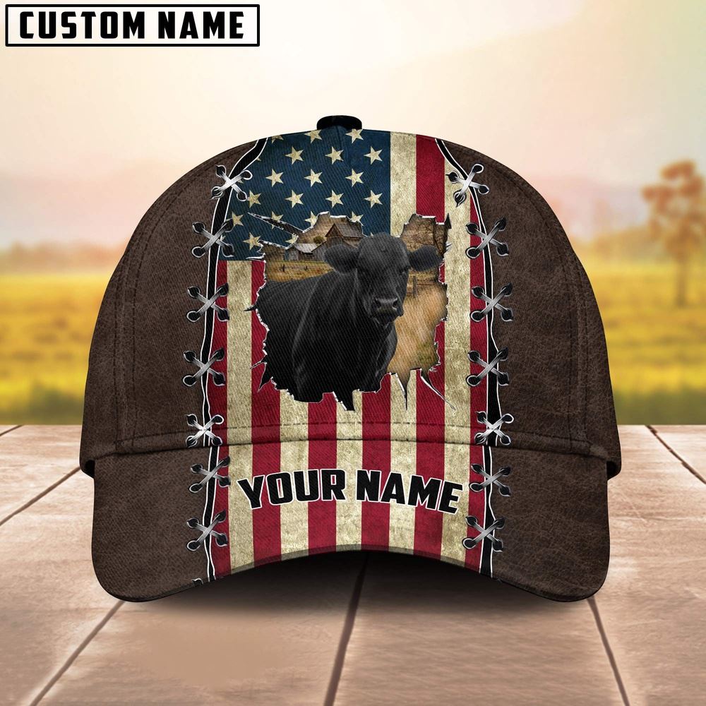 Adeenyc Black Angus Flag Customized Name Denim Cap, Farm Cap, Farmer Baseball Cap, Cow Cap, Cow Gift, Farm Animal Hat Trucker Hats Custom Hats Gifts For Men & Women