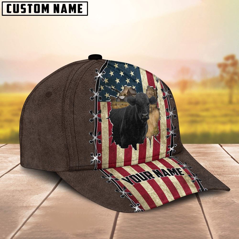 Adeenyc Black Angus Flag Customized Name Denim Cap, Farm Cap, Farmer Baseball Cap, Cow Cap, Cow Gift, Farm Animal Hat Trucker Hats Custom Hats Gifts For Men & Women