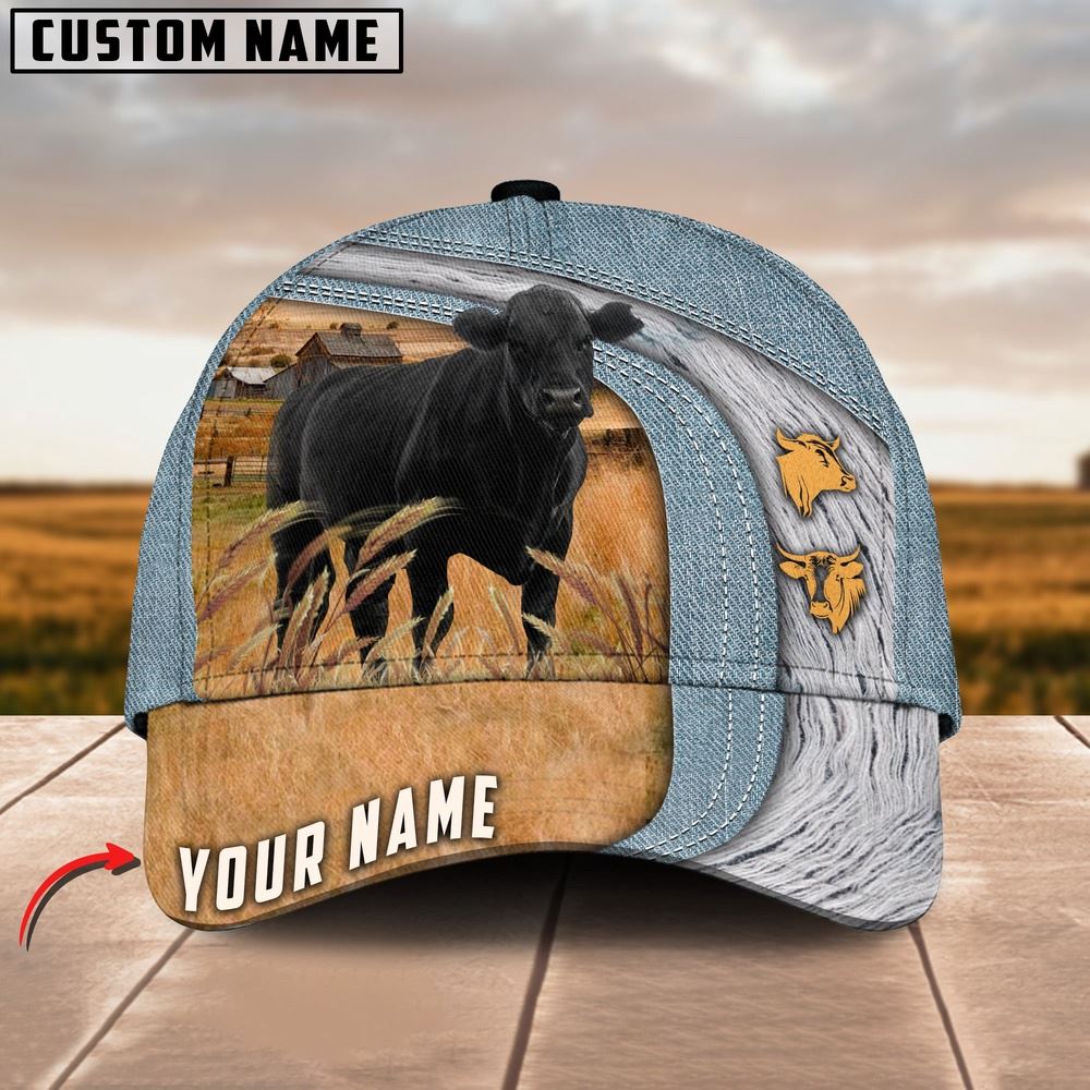 Adeenyc Black Angus Jeans Pattern Customized Name Cap, Farm Cap, Farmer Baseball Cap, Cow Cap, Cow Gift, Farm Animal Hat Trucker Hats Custom Hats Gifts For Men & Women