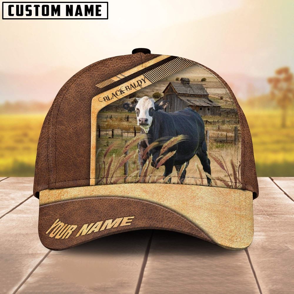 Adeenyc Black Baldy Cattle Customized Name Brown Farm Cap, Farm Cap, Farmer Baseball Cap, Cow Cap, Cow Gift, Farm Animal Hat Trucker Hats Custom Hats Gifts For Men & Women