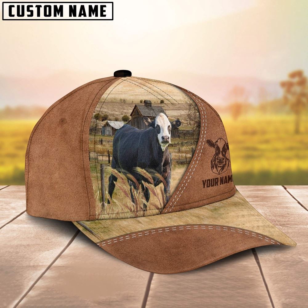 Adeenyc Black Baldy Customized Name Brown Cap, Farm Cap, Farmer Baseball Cap, Cow Cap, Cow Gift, Farm Animal Hat Trucker Hats Custom Hats Gifts For Men & Women