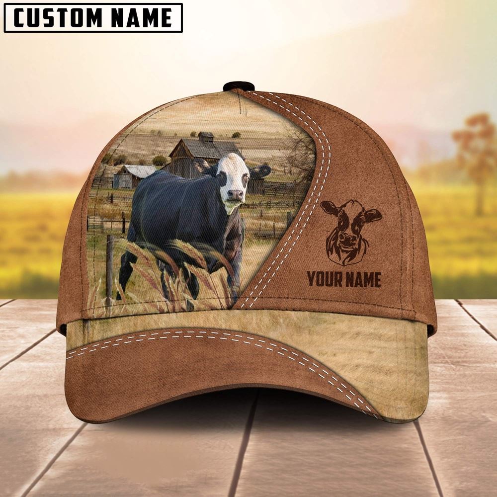 Adeenyc Black Baldy Customized Name Brown Cap, Farm Cap, Farmer Baseball Cap, Cow Cap, Cow Gift, Farm Animal Hat Trucker Hats Custom Hats Gifts For Men & Women