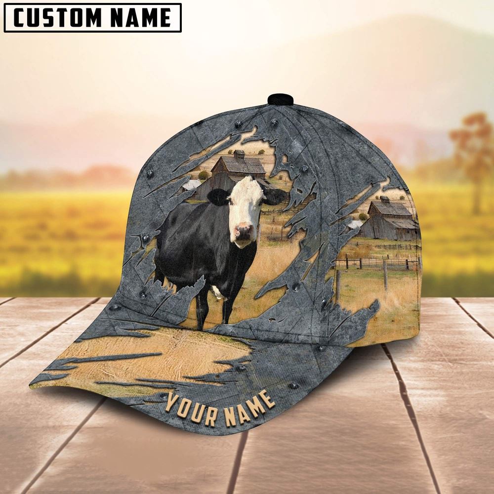 Adeenyc Black Baldy Customized Name Cap, Farm Cap, Farmer Baseball Cap, Cow Cap, Cow Gift, Farm Animal Hat Trucker Hats Custom Hats Gifts For Men & Women