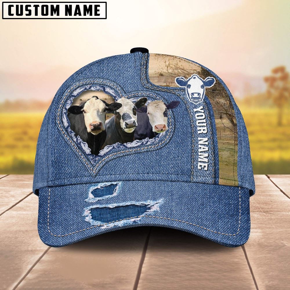 Adeenyc Black Baldy Customized Name Denim Cap, Farm Cap, Farmer Baseball Cap, Cow Cap, Cow Gift, Farm Animal Hat Trucker Hats Custom Hats Gifts For Men & Women