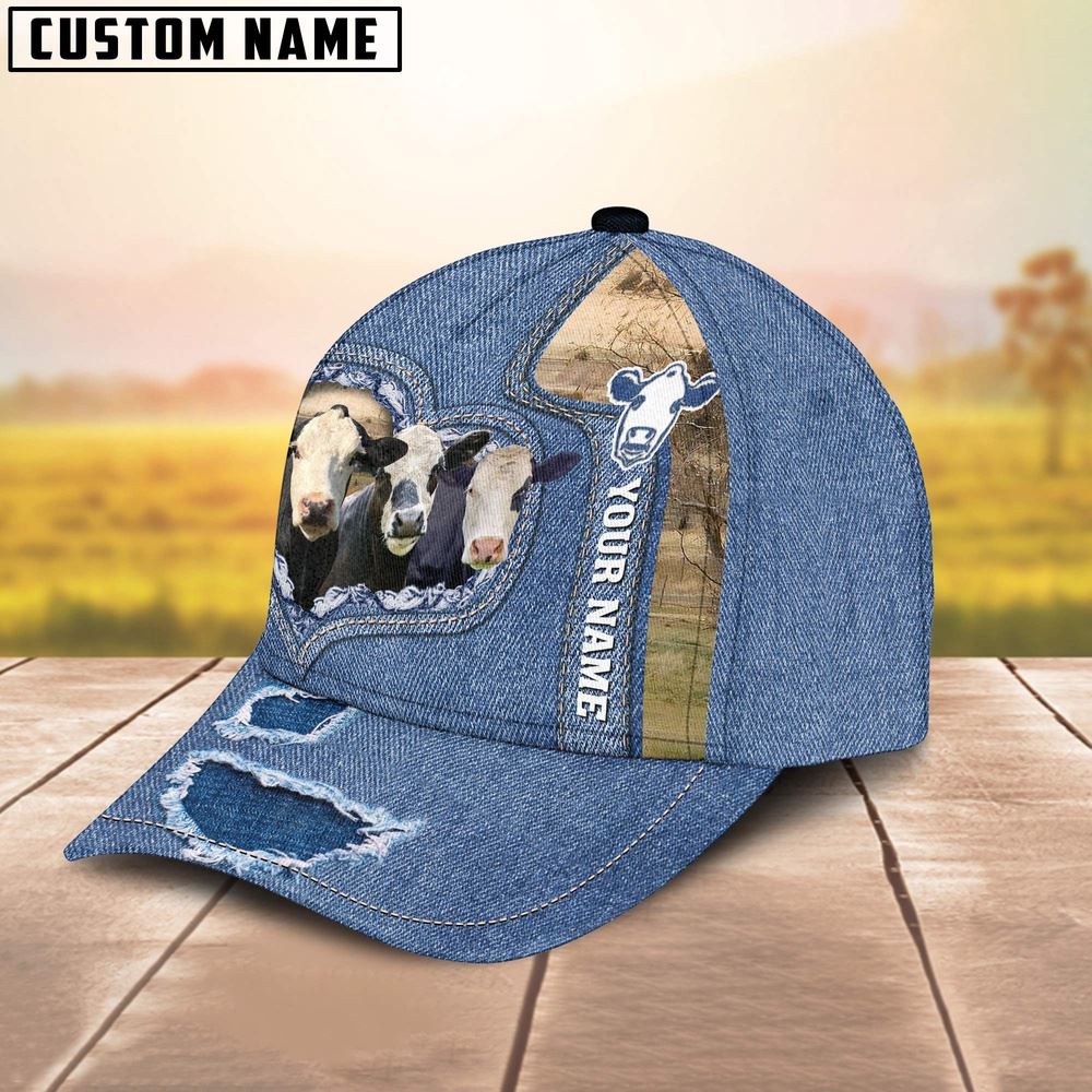 Adeenyc Black Baldy Customized Name Denim Cap, Farm Cap, Farmer Baseball Cap, Cow Cap, Cow Gift, Farm Animal Hat Trucker Hats Custom Hats Gifts For Men & Women