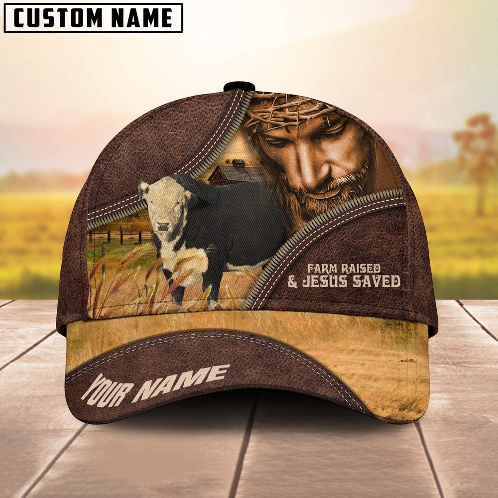 Adeenyc Black Hereford Farm & Jesus Customized Name Cap, Farm Cap, Farmer Baseball Cap, Cow Cap, Cow Gift, Farm Animal Hat Trucker Hats Custom Hats Gifts For Men & Women