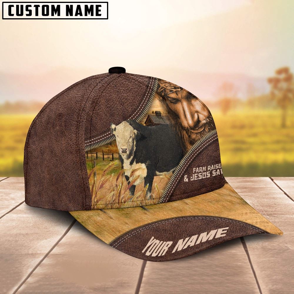 Adeenyc Black Hereford Farm & Jesus Customized Name Cap, Farm Cap, Farmer Baseball Cap, Cow Cap, Cow Gift, Farm Animal Hat Trucker Hats Custom Hats Gifts For Men & Women